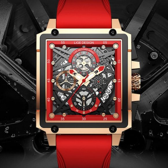 New Hollow Dial Quartz Watch in Red - Picture 1 of 3